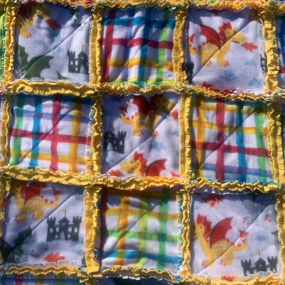 FINAL SALE $18 Hand Crafted Fleece Rag Quilt Dragons Toddler size Unisex Baby